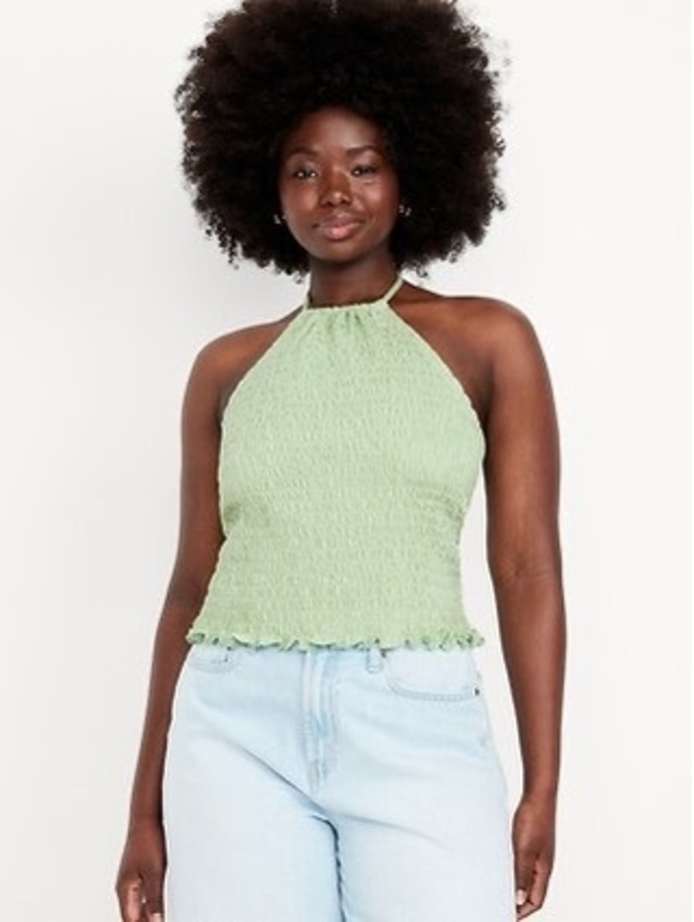 Old Navy Light Green Smocked Halter Neck Tank Top S Tall